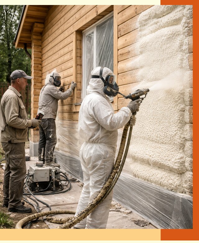 Утепление дома из бруса ППУ в Железногорске от 3935 руб/м2 под ключ | ТепломастерЖлк