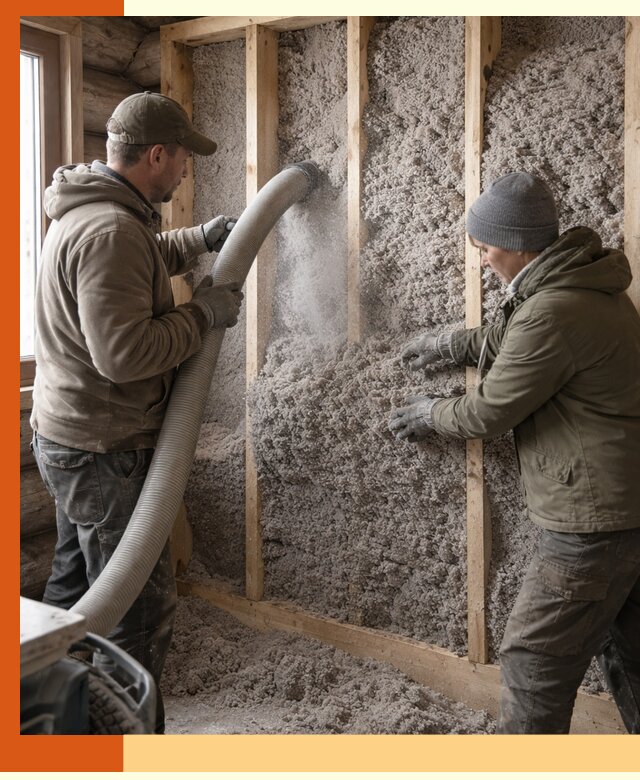 Утепление бревенчатого дома эковатой в Железногорске