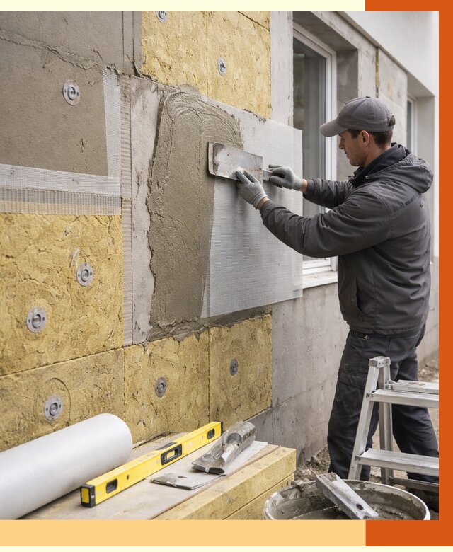 Утепление фасада под штукатурку в Железногорске от 4293 руб/м2 — монтаж пенопластом и минватой | ТепломастерЖлк