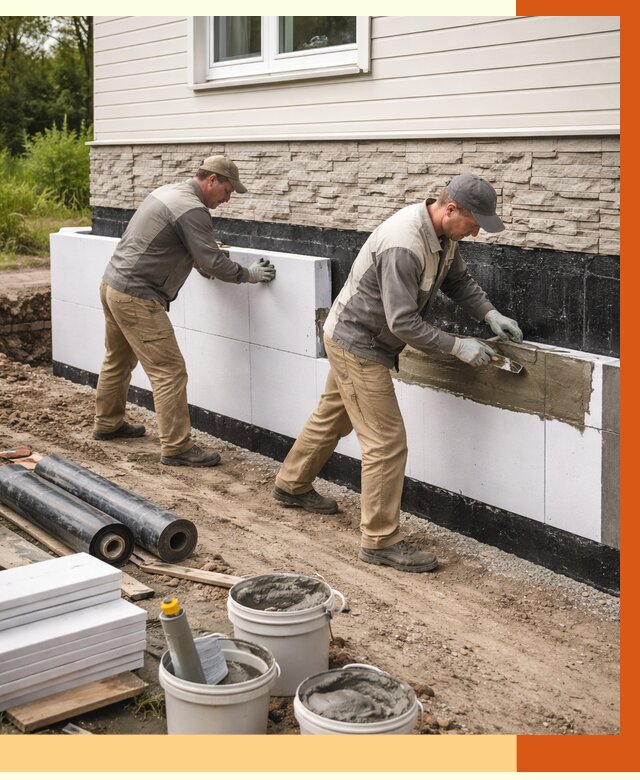 Утепление фундамента снаружи в Железногорске от 4293 руб. за м² | ТепломастерЖлк