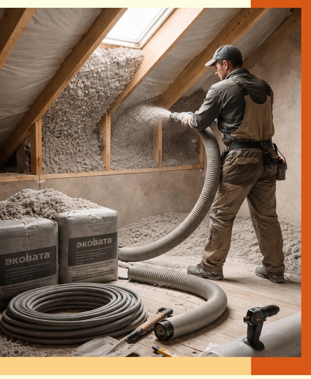 Утепление мансарды эковатой в Железногорске от 2249 руб/м2 — монтаж, задувка, цена | ТепломастерЖлк