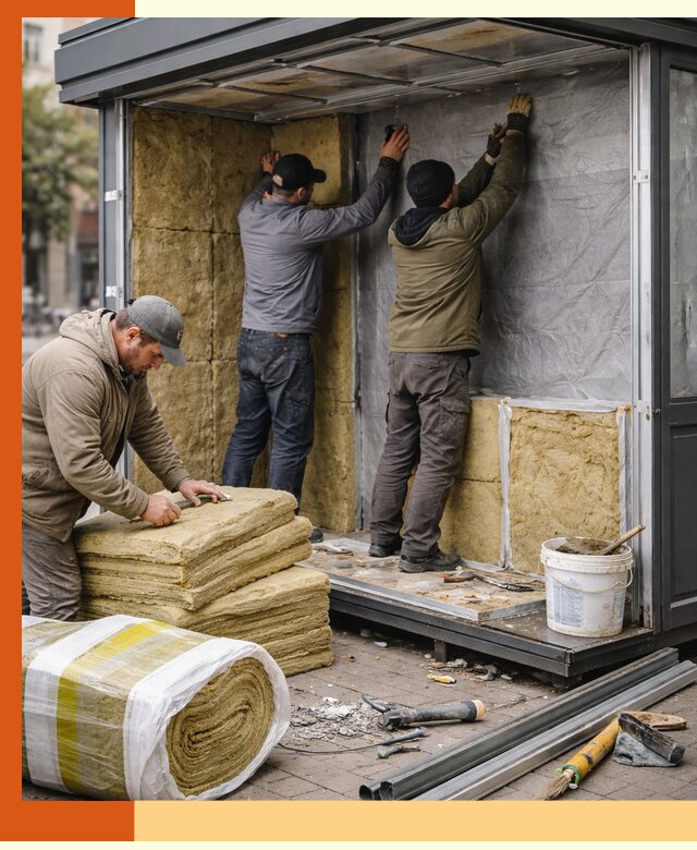 Утепление павильона шаурмы под ключ в Железногорске