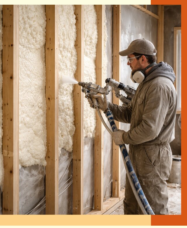 Утепление каркасной стены ППУ в Железногорске от 4344 руб./м2 под ключ | ТепломастерЖлк