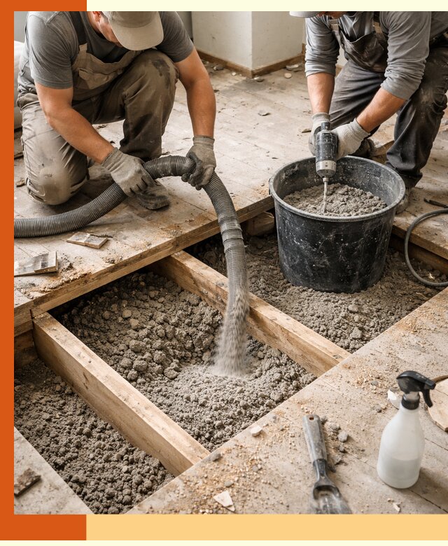 Заполнение пустот пола в Железногорске полиуретаном и пенополистиролом