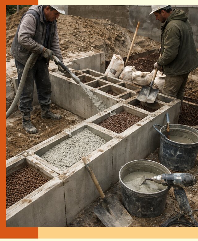 Заполнение полостей фундамента в Железногорске герметичным утеплением и повышением прочности