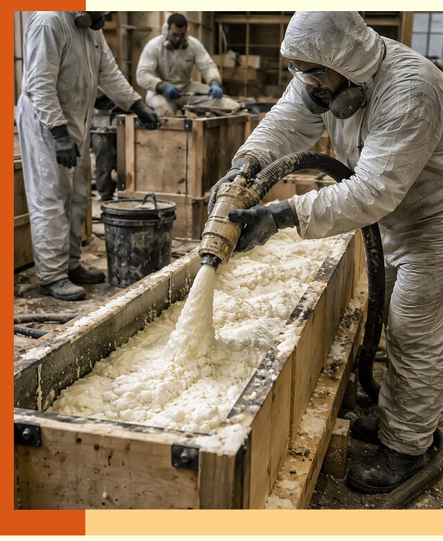 Заливка пенополиуретана в формы для утепления в Железногорске